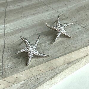 NEW~ Anthropologie Pavé Crystal Starfish Post Earrings